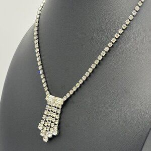 Vintage Clear Rhinestone Necklace or Choker Prong Set Round & Baguette, Unsigned